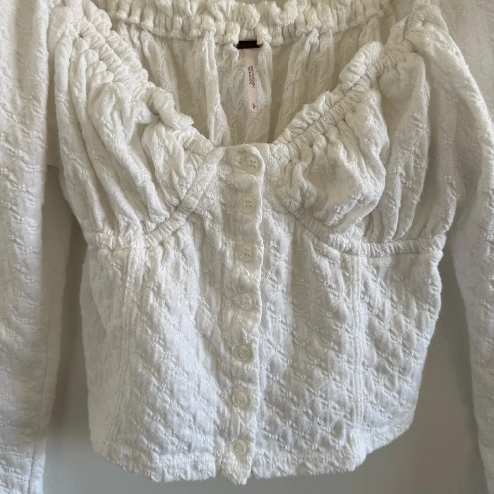 Free People White Textured Blouse